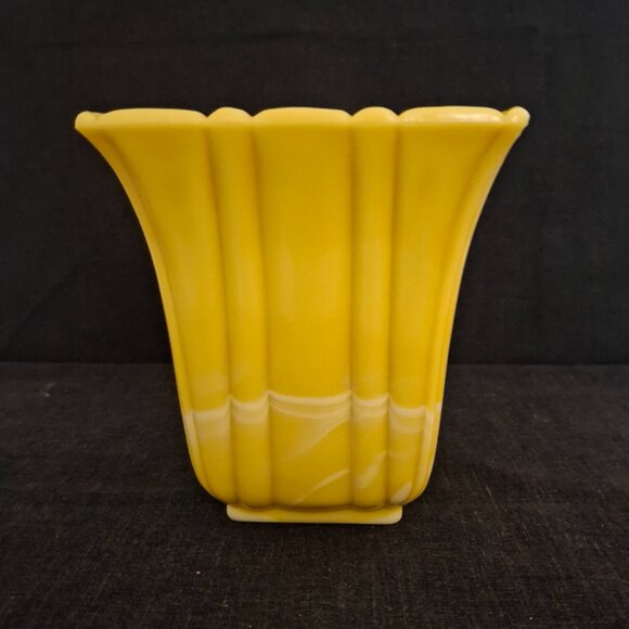 Vintage Akro Agate Glass Jardiniere Yellow Ribs Flutes Number 306 Art Deco - Picture 1 of 8